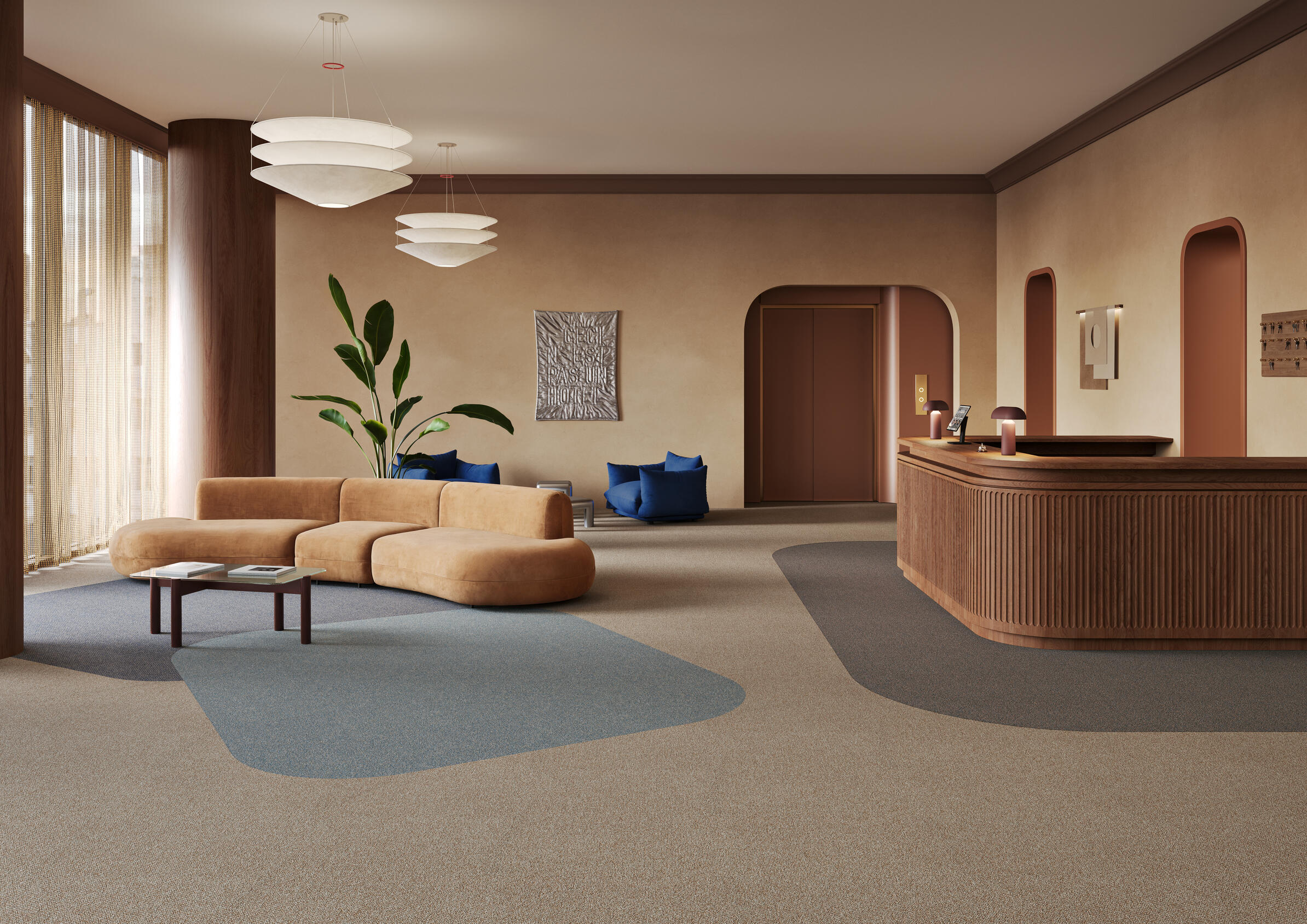 DESSO tapijt toegepast in een receptie van een hotel